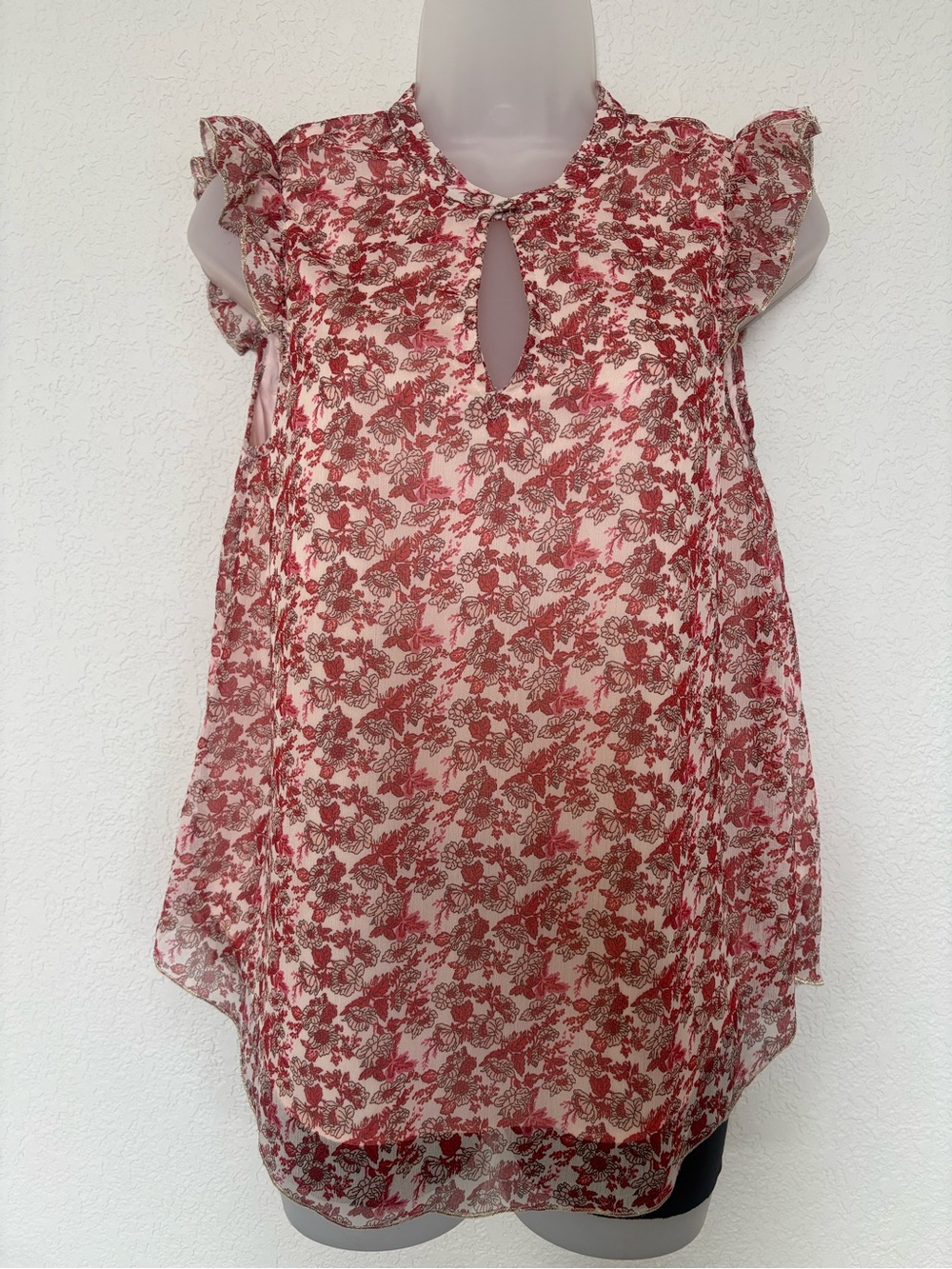 Lucky Brand Cream Blouse with Red Floral Print